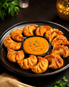 Authentic Handmade Nepalese Momos 16 best nepali food i.e nepali fried momos served in a plate with achar
